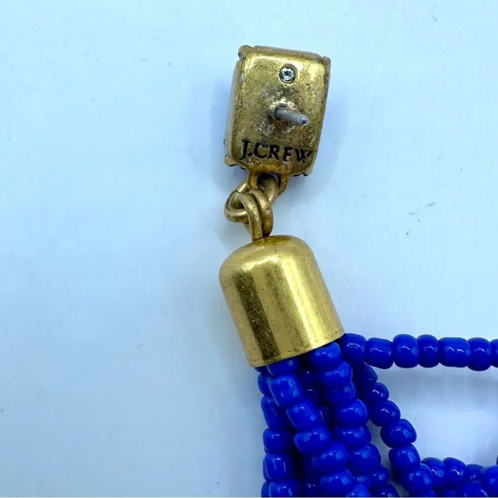 J. Crew Cobalt Beaded Tassel Earrings Casual luxe Preppy Summer Dangle Drop